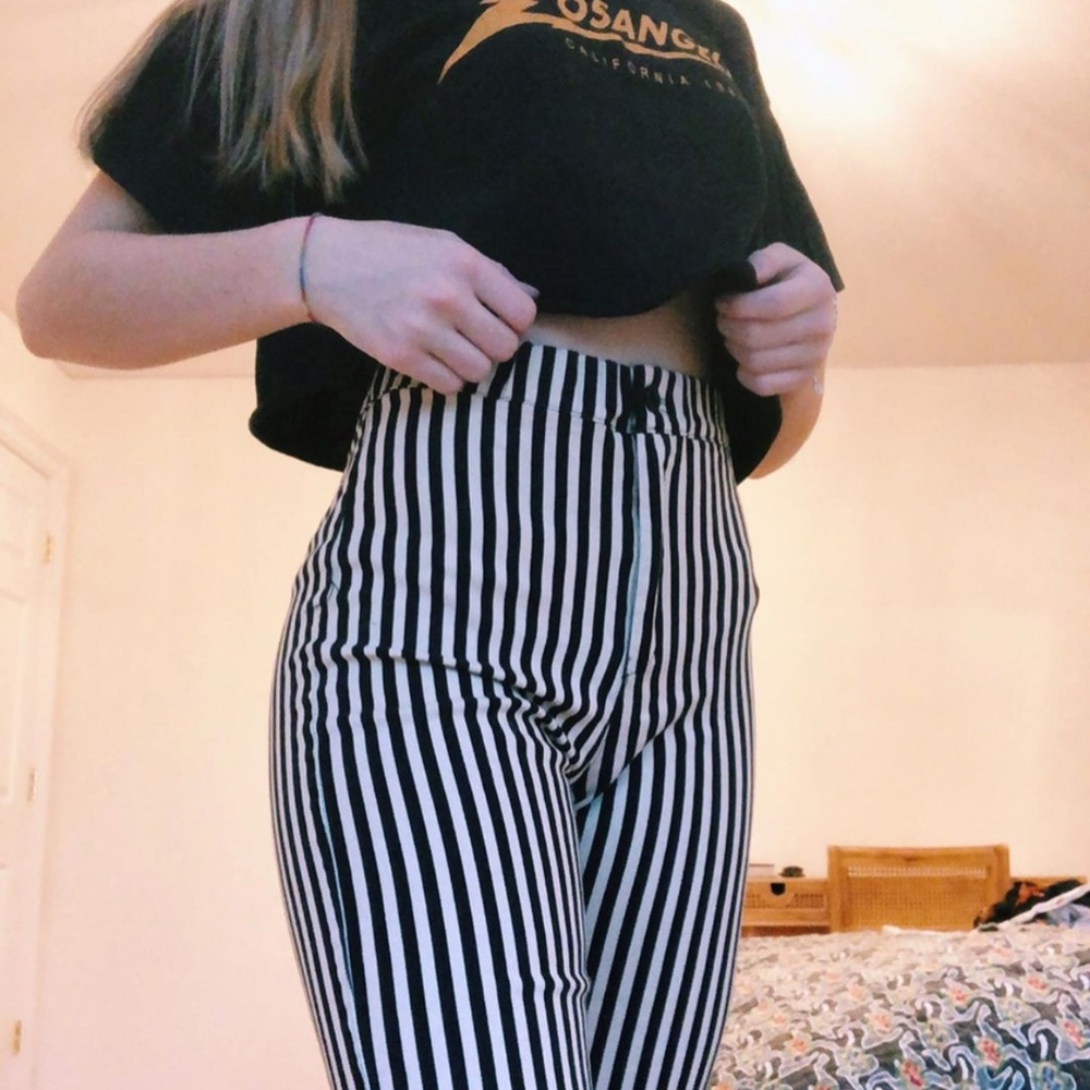 Black and Cream Pinstriped Pants - Brandy Melville
